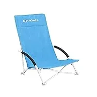 songmics chaise de plage portable, avec dossier haut, pliable, légère, confortable, grande charge, chaise d’extérieur, bleu clair gcb61bu