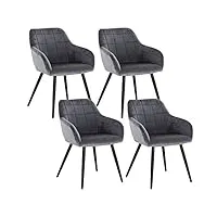 woltu 4 x chaises de cuisine confortable,chaises de salle à manger fait de velours et métal,gris foncé bh93dgr-4