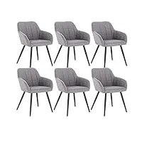 woltu bh107hgr-6 chaises de salle à manger lot de 6 chaises de loisirs en lin et métal,gris clair