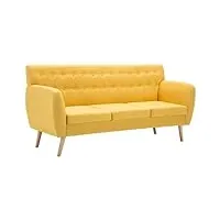 vidaxl canapé à 3 places revêtement en tissu jaune sofa fauteuil de salon
