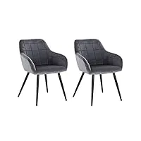 woltu lot de 2 chaises de salle à manger avec accoudoirs, chaise de salon structure en métal et assise en velours,gris foncé bh93dgr-2