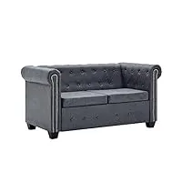 vidaxl canapé chesterfield 2 places faux cuir suédé gris sofa salle de séjour