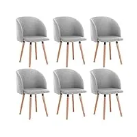 woltu lot de 6 chaise de salle à manger chaise de loisir rembourrée assise en lin, gris clair, bh120hgr-6