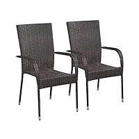 vidaxl 2x chaise d'extérieur empilable résine tressée marron chaise de jardin