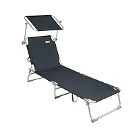 casaria chaise longue pliable ibiza gris dossier réglable pare-soleil intégré compacte et transportable toile imperméable