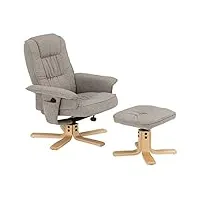 idimex fauteuil de relaxation charly avec repose-pieds pouf, siège pivotant et dossier inclinable, assise rembourrée confortable et relax, revêtement en tissu gris