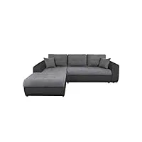 loungitude - suzie - canapé d'angle gauche- convertible - 4 places - revêtement capitonné - simili/microfibre - noir/gris - l246cm