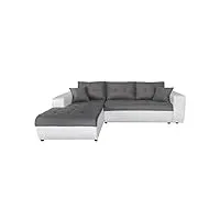 loungitude - suzie - canapé d'angle gauche- convertible - 4 places - revêtement capitonné - simili/microfibre - gris/blanc - l246cm