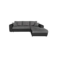 loungitude - suzie - canapé d'angle droit- convertible - 4 places - revêtement capitonné - simili/microfibre - noir/gris - l246cm