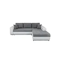 loungitude - suzie - canapé d'angle droit- convertible - 4 places - revêtement capitonné - simili/microfibre - gris/blanc - l246cm