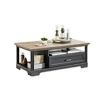 stella trading jasmin aspect table basse avec tiroir et étagère pour votre espace de vie dans un style maison de campagne, chêne artisan/graphite, 120 x 45 x 67 cm