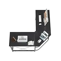 sogesfurniture bureau d'angle avec rangement bureau informatique/gaming/pc en l en bois grand (150+150)*55 * 76 cm poste de travail noir