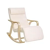 songmics fauteuil à bascule en bois de bouleau, chaise berçante avec repose-pied réglable sur 5 hauteurs, housse en coton, capacité de charge 150 kg, beige lyy41m
