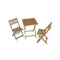 aktive 61000 - ensemble table et chaises de jardin, terrasse pliante, bois d'acacia, 1 table, 2 chaises