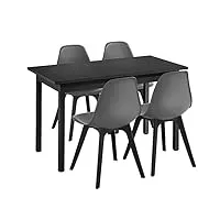 [en.casa] ensemble de table à manger et chaises set de table à manger et chaises mdf placage acier revêtu par poudre fritté plastique noir gris 120 cm x 60 cm x 75 cm