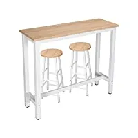 woltu 1 x table de bar + 2 x tabourets de bar en mdf et métal,ensemble de meuble industriel de salle à manger 120x40x100cm chêne clair bt17hei+bh130hei-2
