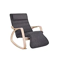 songmics fauteuil à bascule, fauteuil berçant en bois, avec repose-pied réglable 5 niveaux, housse amovible lavable, charge max 150 kg, dimensions 67 x 125 x 91 cm, gris foncé lyy42gyz
