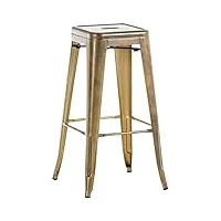 tabouret de bar joshua v2 en métal design sans dossier | chaise haute robuste et empilable à 4 pieds avec repose-pieds | tabouret avec hauteur d, couleur:or