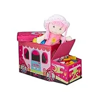 relaxdays tabouret coffre boîte à jouets couvercle pouf enfant pliable auto 50 litres, licorne, polyester, unicorn, 33 x 27 x 56 cm