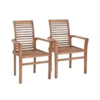 vidaxl 2x bois de teck massif chaise salle à manger empilable cuisine fauteuil
