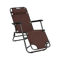outsunny chaise longue inclinable transat bain de soleil fauteuil relax jardin 2 en 1 pliant têtière amovible charge max. 136 kg toile oxford facile d'entretien marron