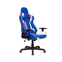 bakaji chaise de gaming bureau en cuir synthétique avec dossier réglable et coussin appuie-tête pivotant à 360 degrés hauteur réglable 5 roues (rouge/bleu)