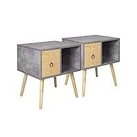 woltu lot de 2 table de chevet table basse avec petit tiroir et compartiment de rangement ouvert en bois, 48x40x50cm, gris, tsr72gr-2