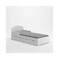 wnm group billy s lit simple blanc avec tiroirs et sommier à lattes bois massif 90 x 180 cm
