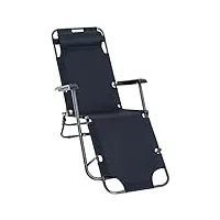 outsunny chaise longue pliable bain de soleil fauteuil relax jardin transat de relaxation dossier inclinable avec repose-pied polyester oxford noir