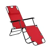 outsunny chaise longue pliable bain de soleil fauteuil relax jardin transat de relaxation dossier inclinable avec repose-pied polyester oxford rouge