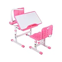 soulong ensemble de bureau et chaise enfant hauteur réglable et pivotant 0 à 45 ° set table ergonomique de dessin et chaise avec lampe contrôle tactile meuble pour enfant (rose)