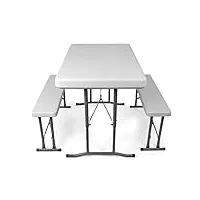 maxxgarden table de pique-nique, ensemble de jardin - 2x banc de jardin blanc et table pliante - camping - 105x62 cm