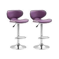 clp lot de 2 tabourets de bar las vegas v2 en similicuir i set de chaises hautes avec piètement et repose-pieds en métal i hauteur réglable, couleur:violet, couleur du cadre:chrome