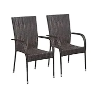 festnight lot de 2 chaises à manger en résine tressée chaises de jardin chaise d exterieur chaise pour terrasse fauteuil marron