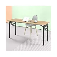 zinus mare table de bureau 160x60x74 cm - bureau pliant en métal et bois - table pliante polyvalente - marron naturel et noir