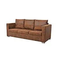 vidaxl canapé à 3 places sofa de salon canapé de salle de séjour meuble de salon maison intérieur 191x73x82 cm cuir daim artificiel