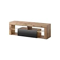 selsey hugo - meuble tv/banc tv (140 cm, chene lancaster/noir brillant, avec led)