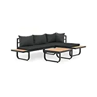 vidaxl canapé d'angle avec table et coussins aluminium wpc meuble de jardin