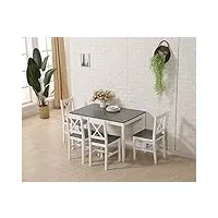 westwood fh-ds03 table de salle à manger en bois massif et 4 chaises gris