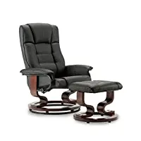 mcombo fauteuil relax avec pouf, fauteuil tv, pivotant à 360°, avec fonction chaise longue, fauteuil tv supportant jusqu'à 120 kg, similicuir, 9019 (noir-simili cuir)