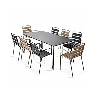 oviala palavas - ensemble table de jardin et 8 fauteuils en métal taupe et gris