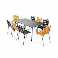 oviala palavas - ensemble table de jardin et 8 fauteuils en métal jaune et gris