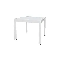tousmesmeubles table de repas carrée extensible acier/verre blanc - vado - l 90/180 x l 90 x h 74 cm - neuf