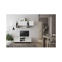 icreo meuble de salon meuble tv moderne milego en compositions déjà par défaut. (blanc frêne / lave)