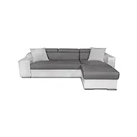 loungitude - elona - canapé d'angle -gauche- convertible - 3 places - 2 poufs - en simili/microfibre - gris/blanc - l264cm