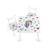 leomark table et 2 chaises table pour enfants petit bureau couleur blanc avec motif la licorne dimensions: l 60 x l 60 x h 42 durable, multiusage et facile à installer