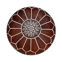 pouf artisanal marocain en cuir véritable fait main - vendu rembourré - repose-pied, coussin de sol, ottoman (miel cognac)