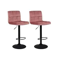 duhome tabouret de bar lot de 2, chaises de bar en velours tabouret de comptoir chaise de cuisine avec cossier repose-pieds bien rembourré réglable en hauteur pour bar cuisine salle à manger, rose