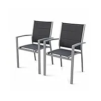 alice's garden - lot de 2 fauteuils - chicago/odenton - en aluminium gris et textilène gris foncé. empilables