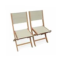 alice's garden - chaises de jardin en bois et textilène - almeria gris taupe - 2 chaises pliantes en bois d'eucalyptus huilé et textilène